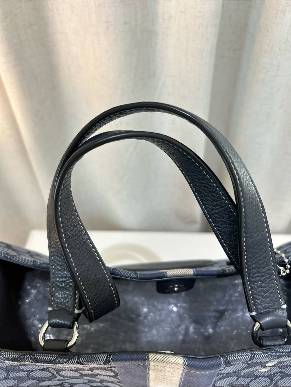 Coach Navy and Gray Signature Canvas Tote with Center Stripe - Picture 6 of 14